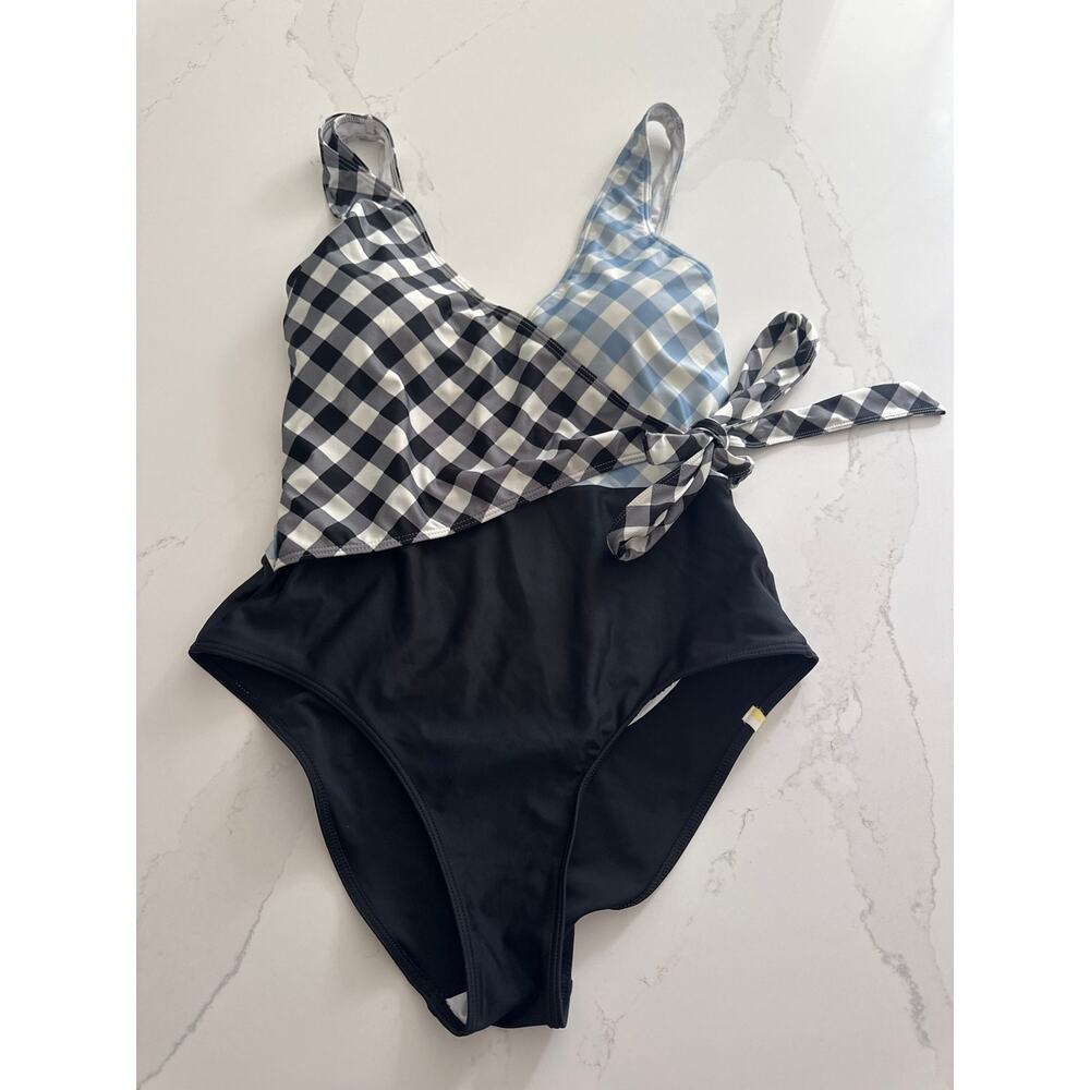SUMMERSALT One Piece V-Neck Swimsuit in Blue & Black Gingham Size 8 - Picture 2 of 5